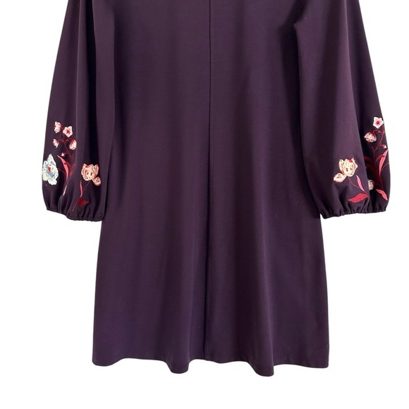 ANN TAYLOR Embroidered Sleeve Flare Shift Dress Purple V-Neck Long Sleeve Size L - Picture 6 of 14